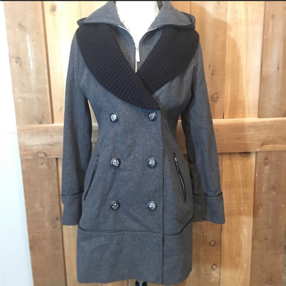 Grey Wool Coat Trench Long Jacket Hooded Winter Preppy